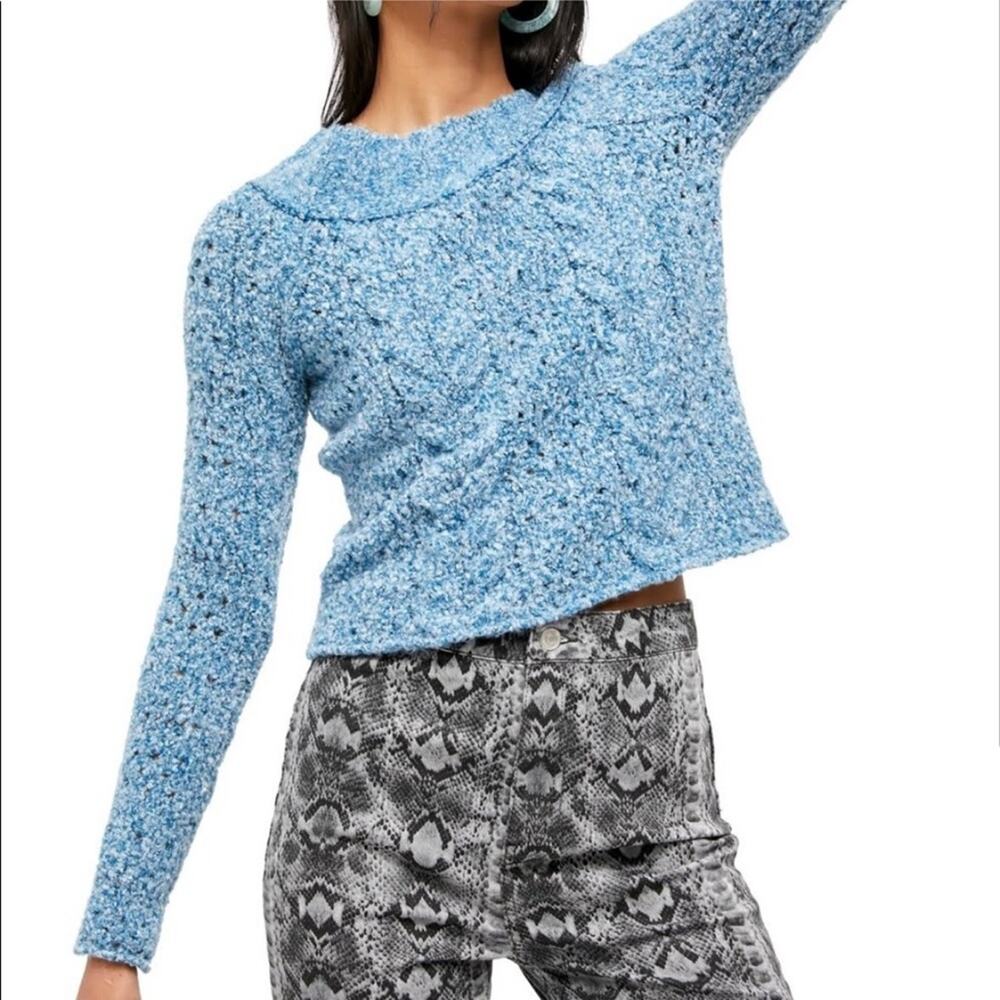 Free People Blue Marine Crewneck Pullover Sweater Size Medium